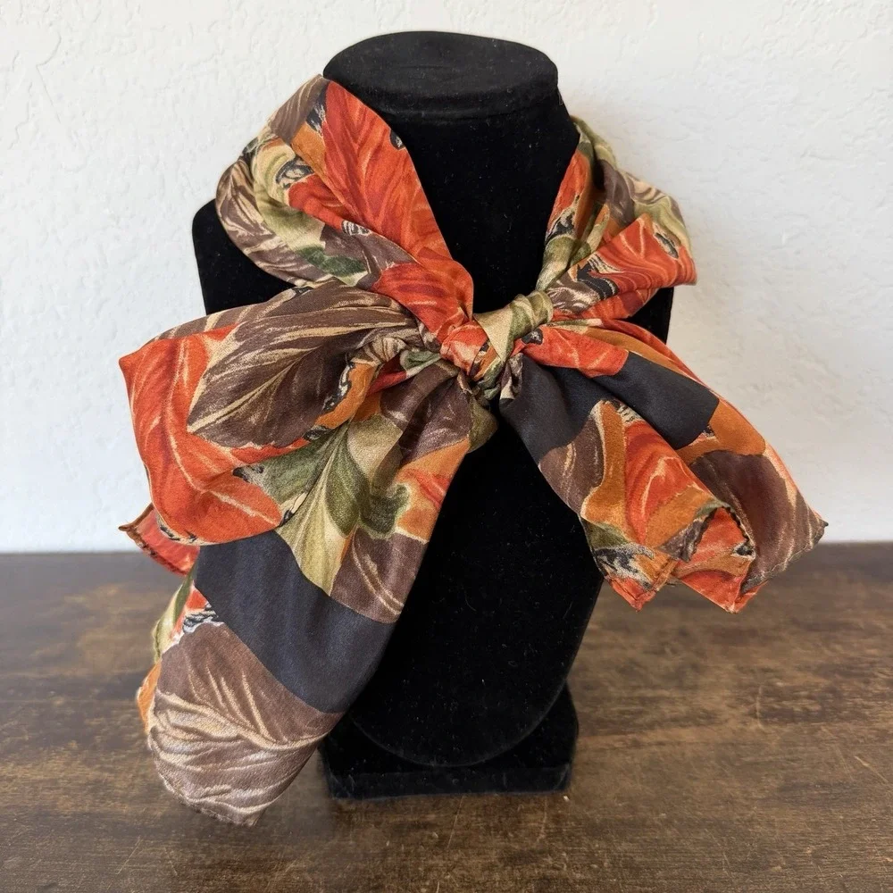 Scarf Vintage Signed‎ Honey 100% Silk Orange Floral Print 80’s